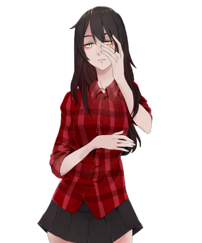 ани е. ава ан. тян с черными волосами и голубыми глазами. цумуги котобуки. девочки бандитки на белом фоне.